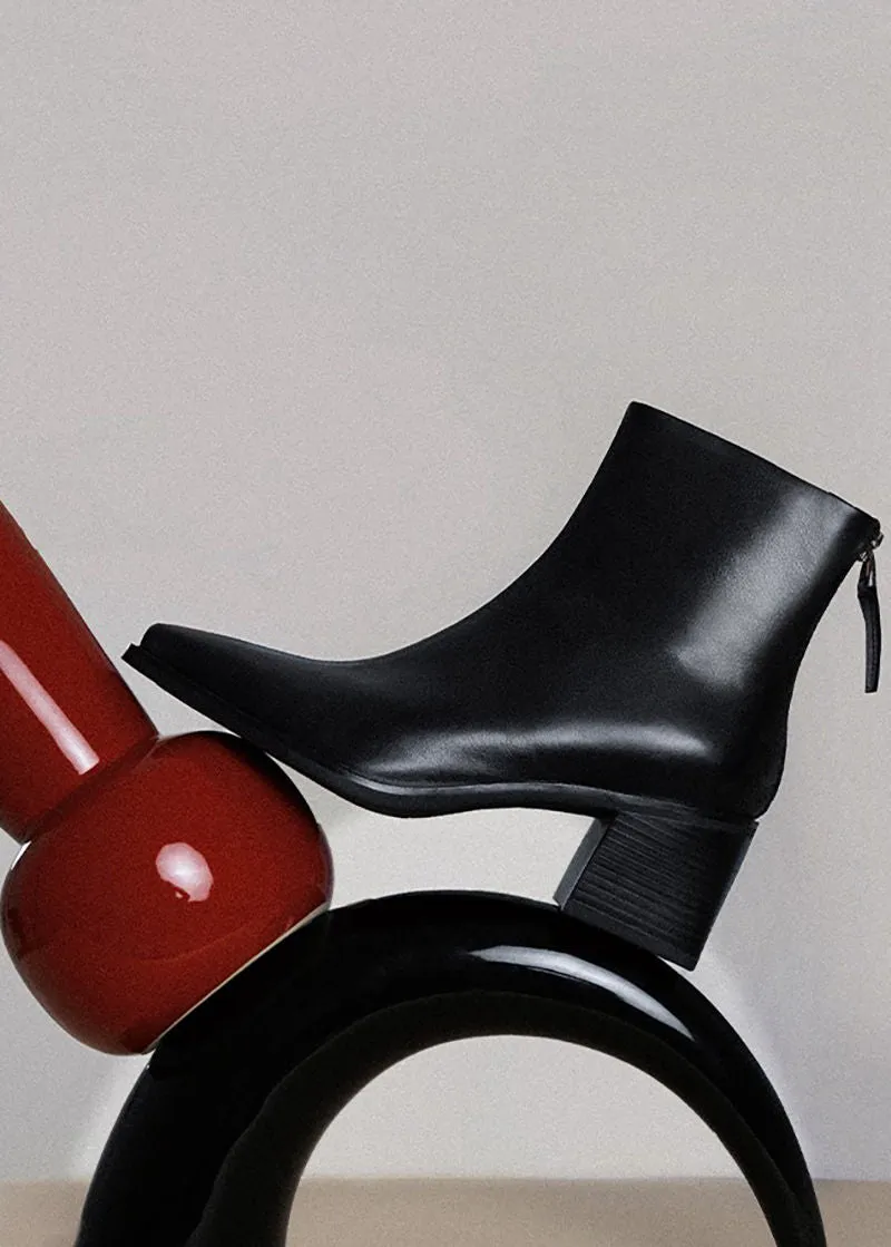Alina Block Heel Genuine Leather Booties