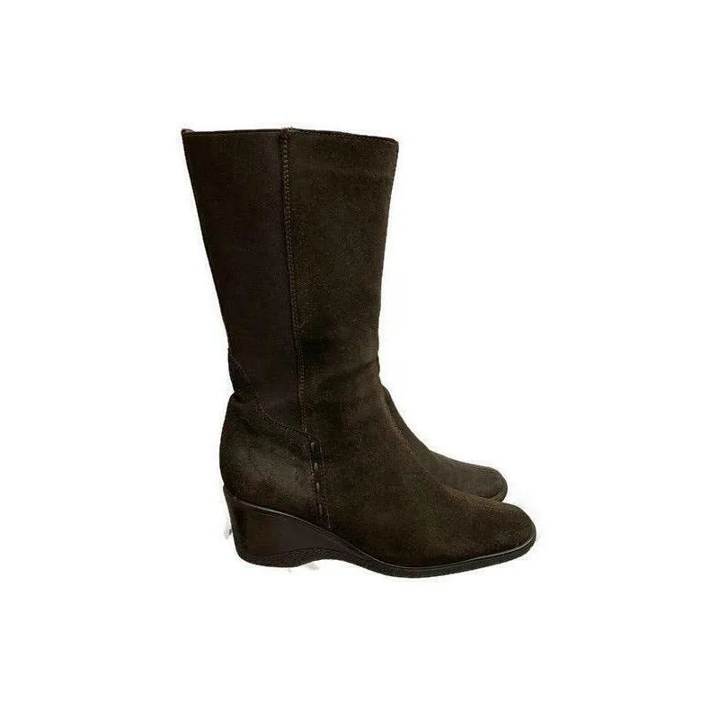 Aquatalia Wedge Suede Weatherproof Boots Side Zip Size 7 Brown