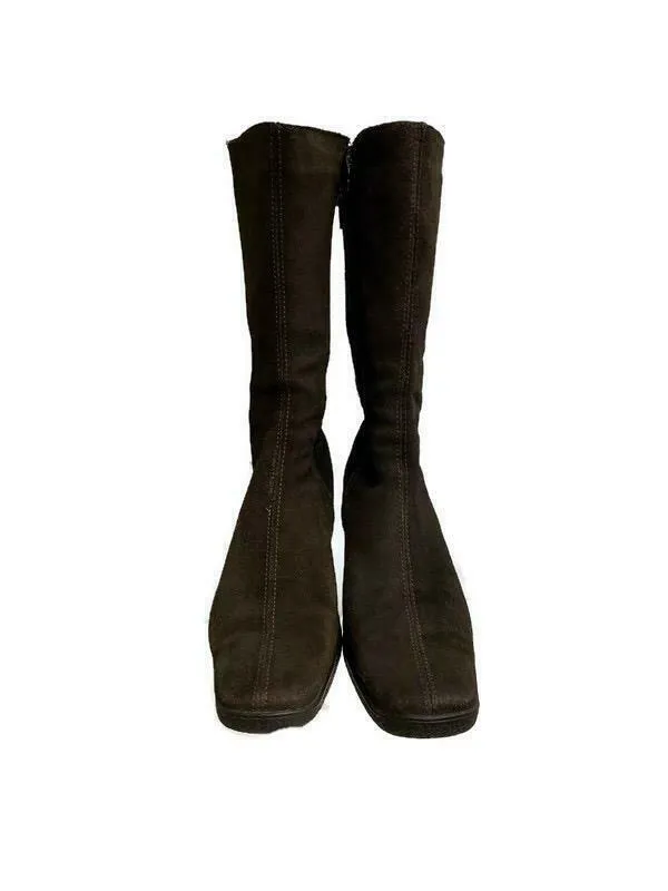 Aquatalia Wedge Suede Weatherproof Boots Side Zip Size 7 Brown