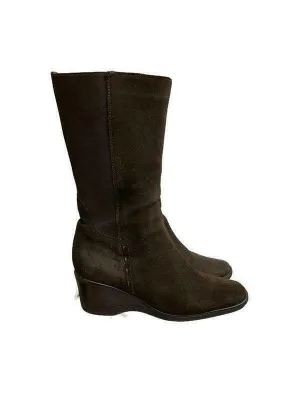 Aquatalia Wedge Suede Weatherproof Boots Side Zip Size 7 Brown