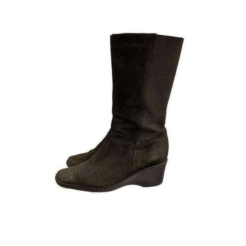 Aquatalia Wedge Suede Weatherproof Boots Side Zip Size 7 Brown