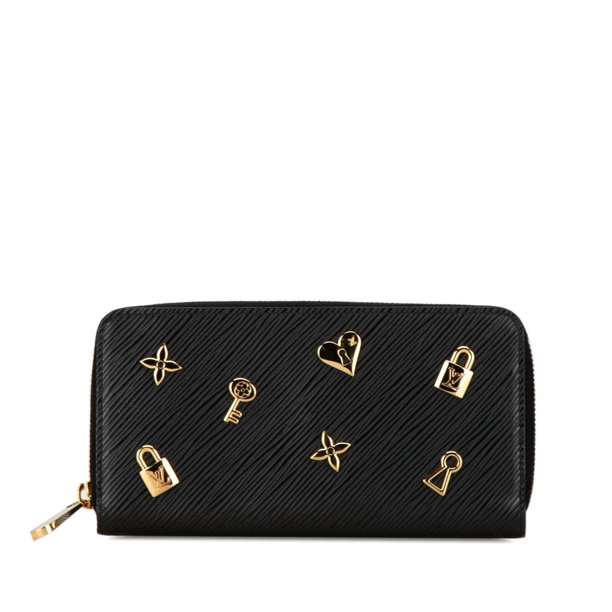 Black Louis Vuitton Epi Love Lock Zippy Long Wallet