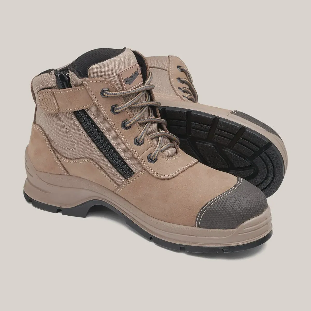 BLUNDSTONE #325 - UNISEX ZIP UP SERIES SAFETY BOOTS - STONE NUBUCK