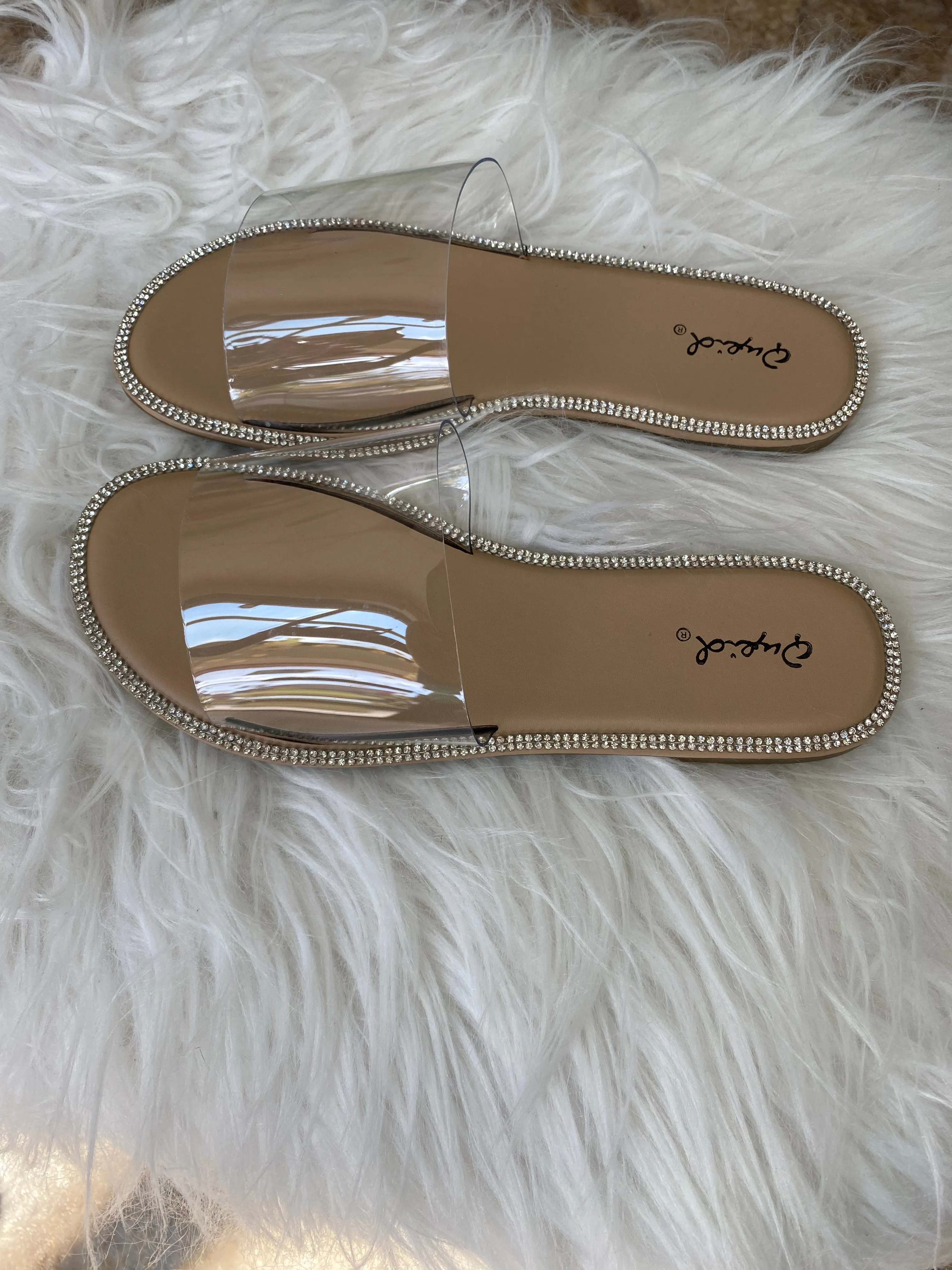Clear Sandals Rhinestone Trim