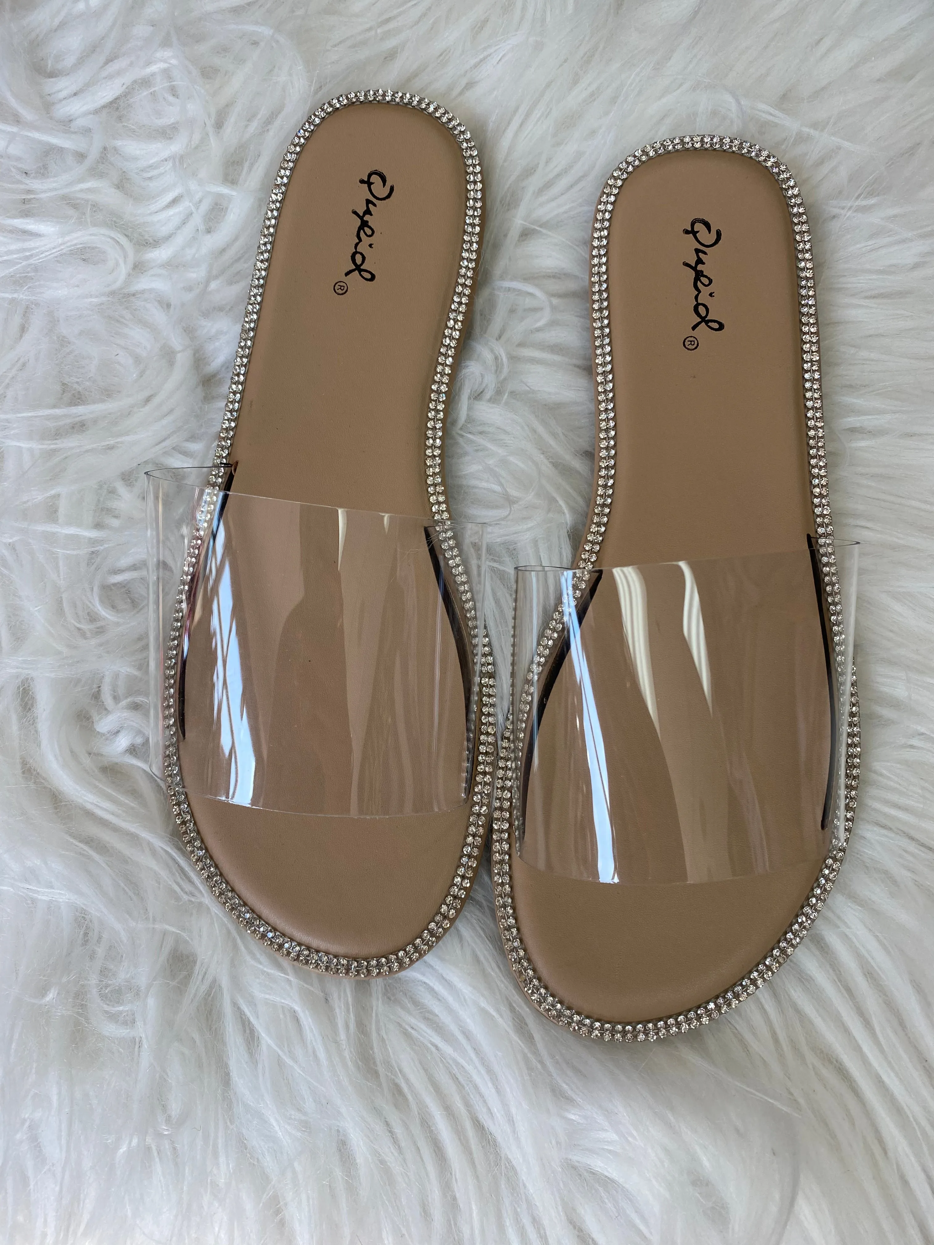 Clear Sandals Rhinestone Trim