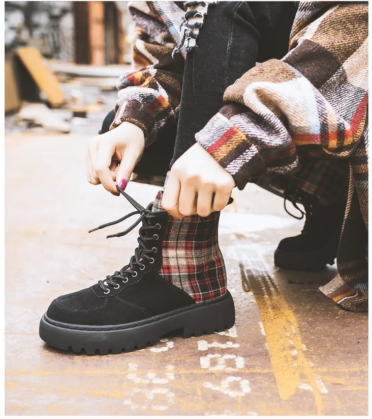 FXSO SUEDE LACE UP ANKLE BOOTS WITH CONTRAST CHECK 054 LIGHT BROWN BLACK