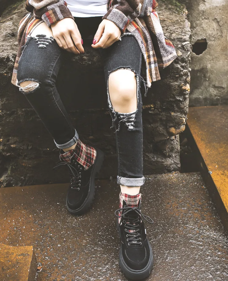 FXSO SUEDE LACE UP ANKLE BOOTS WITH CONTRAST CHECK 054 LIGHT BROWN BLACK