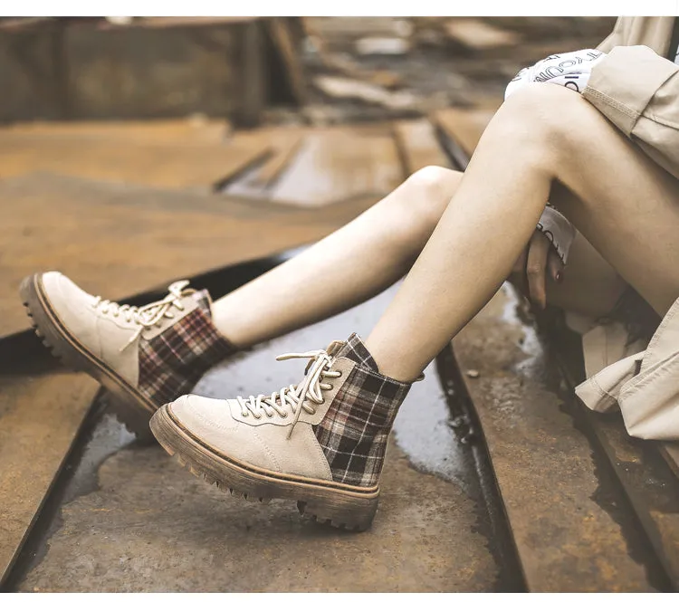 FXSO SUEDE LACE UP ANKLE BOOTS WITH CONTRAST CHECK 054 LIGHT BROWN BLACK