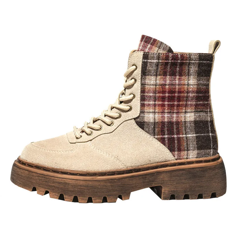 FXSO SUEDE LACE UP ANKLE BOOTS WITH CONTRAST CHECK 054 LIGHT BROWN BLACK