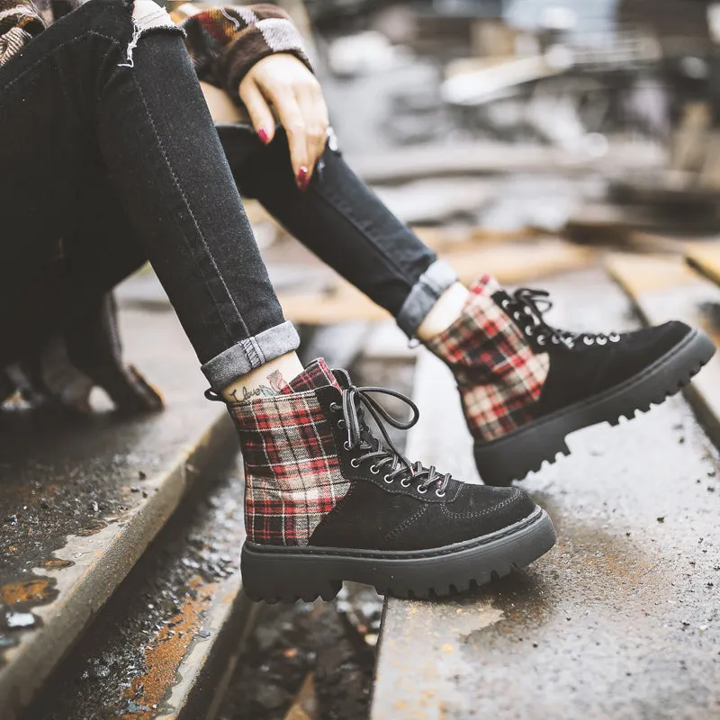 FXSO SUEDE LACE UP ANKLE BOOTS WITH CONTRAST CHECK 054 LIGHT BROWN BLACK