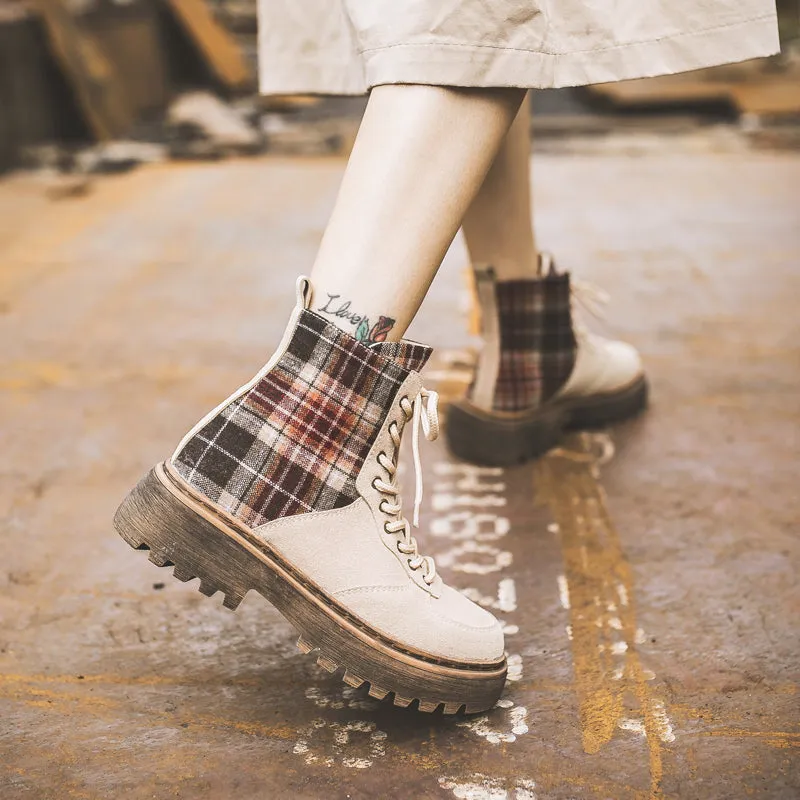 FXSO SUEDE LACE UP ANKLE BOOTS WITH CONTRAST CHECK 054 LIGHT BROWN BLACK