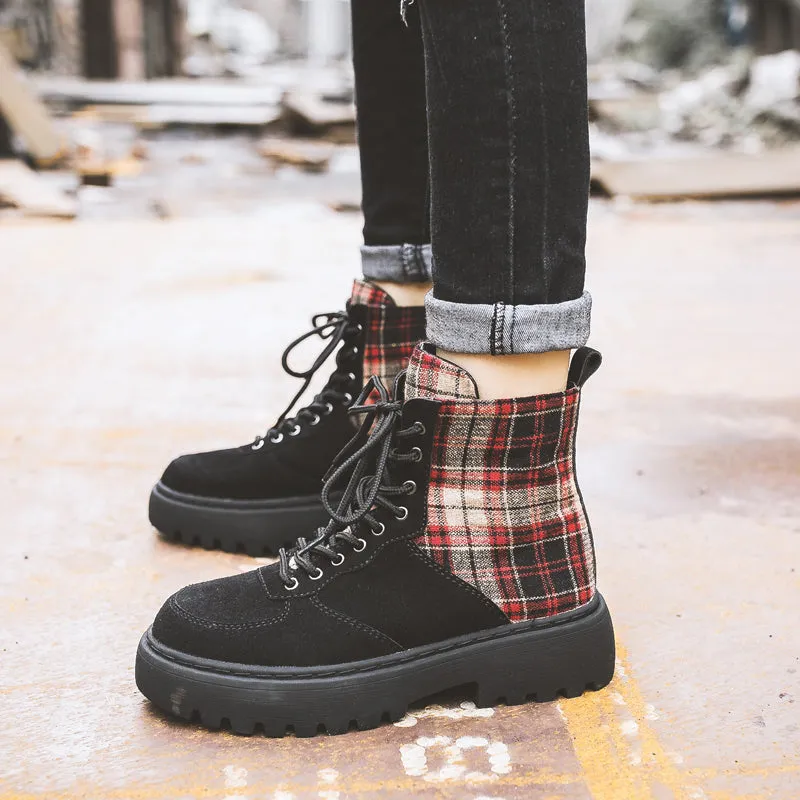 FXSO SUEDE LACE UP ANKLE BOOTS WITH CONTRAST CHECK 054 LIGHT BROWN BLACK