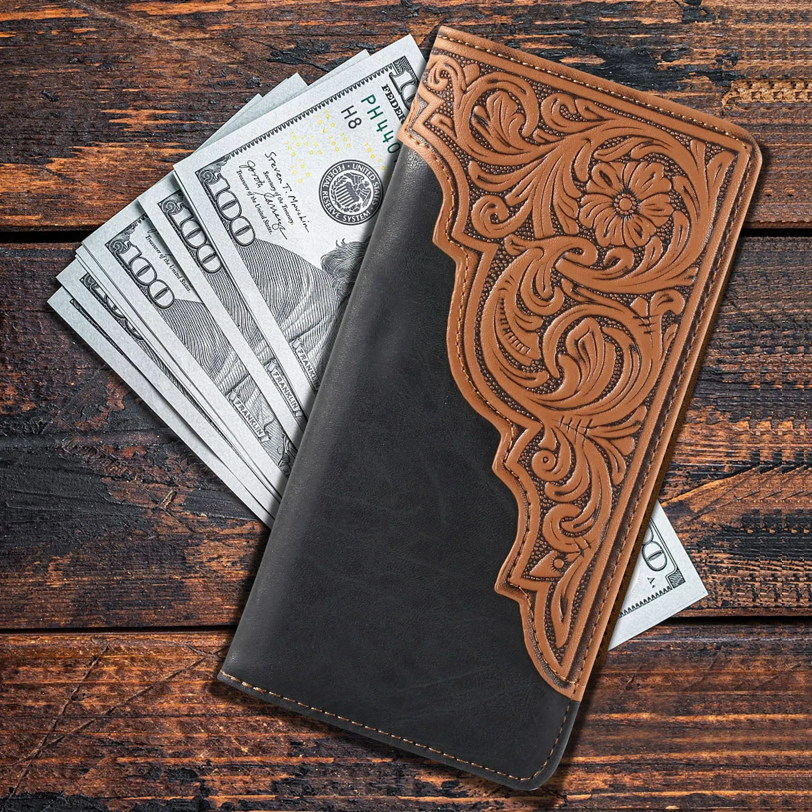 Montana West Tooled Floral Long Bifold Wallet