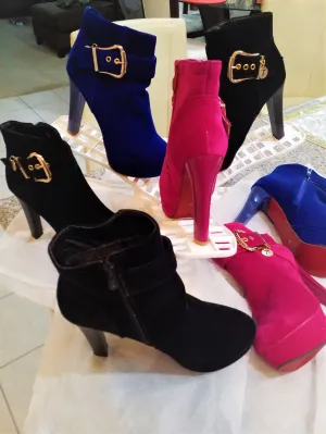 Velvet Booties with Buckle